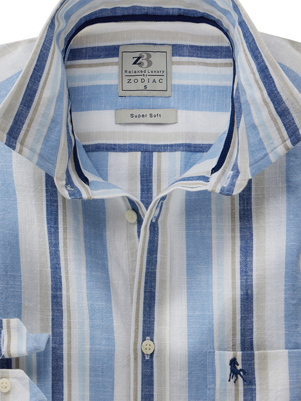 Graciosa Slub Blue Striped Full Sleeve Tailored Fit Casual Cotton Shirt