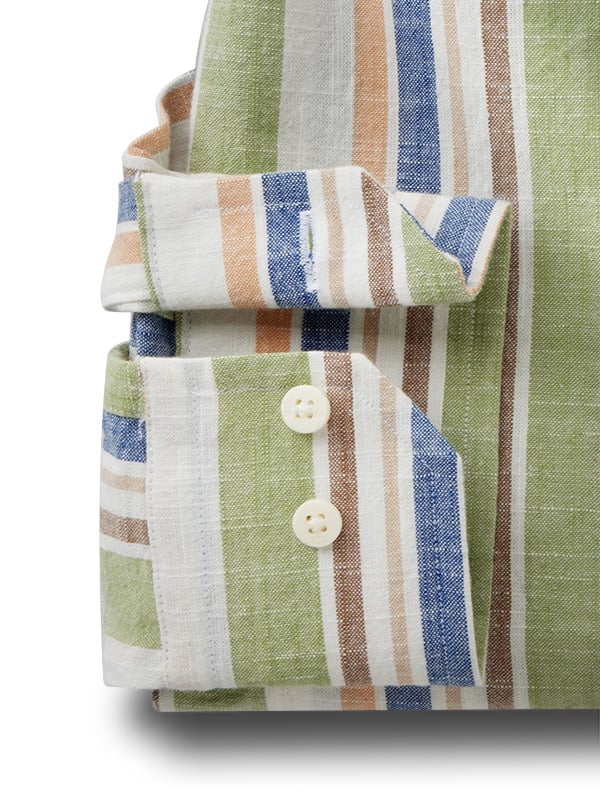 Graciosa Slub Green Striped Full Sleeve Tailored Fit Casual Cotton Shirt
