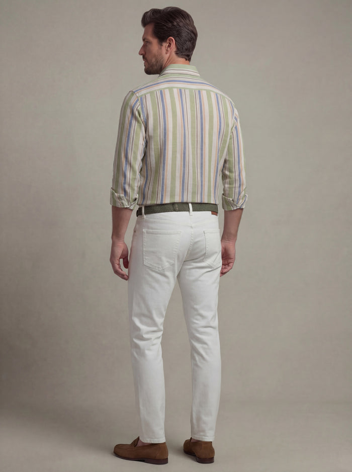 Graciosa Slub Green Striped Full Sleeve Tailored Fit Casual Cotton Shirt
