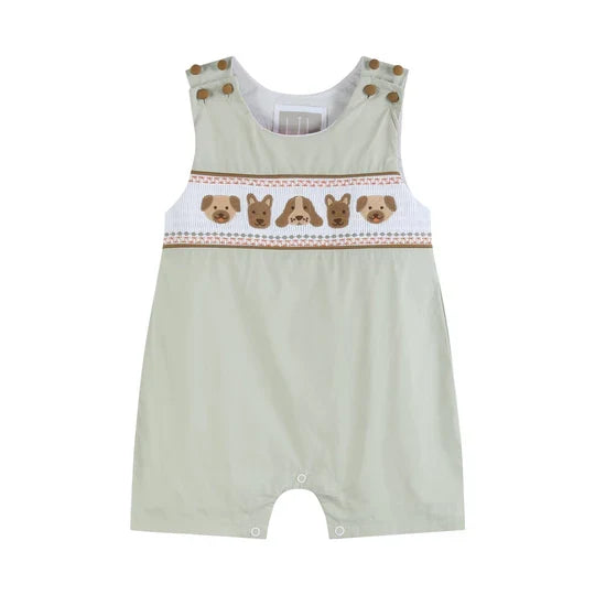 Green Dog Smocked Shortalls