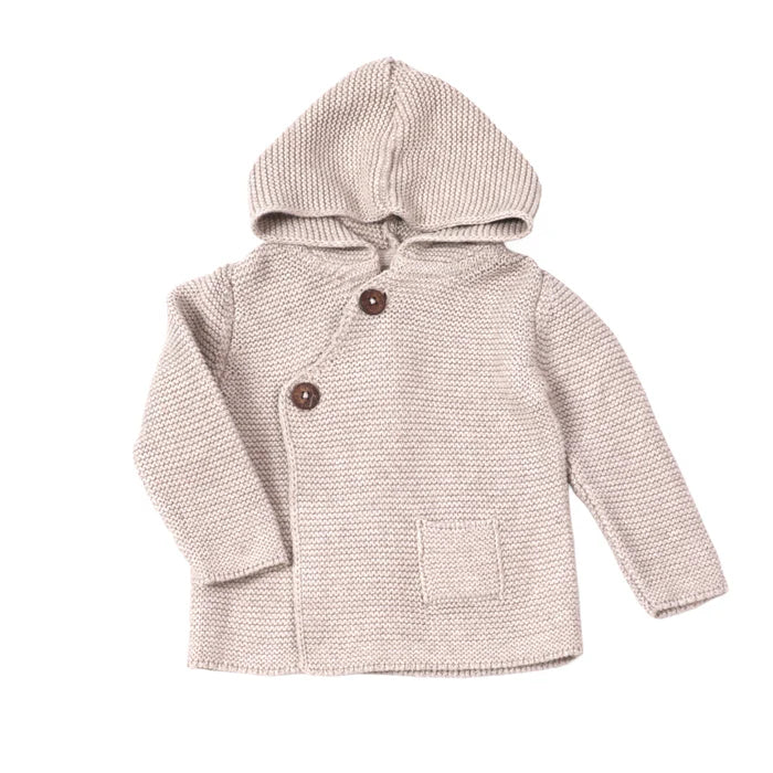 Hooded Button & Pocket Sweater Knit Jacket