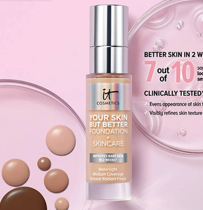 IT COSMETICS your skin but better foundation + skincare improves bare skin in 2 weeks كريم اساس وعناية بالبشرة في اسبوعين من ات كوزمتكس
