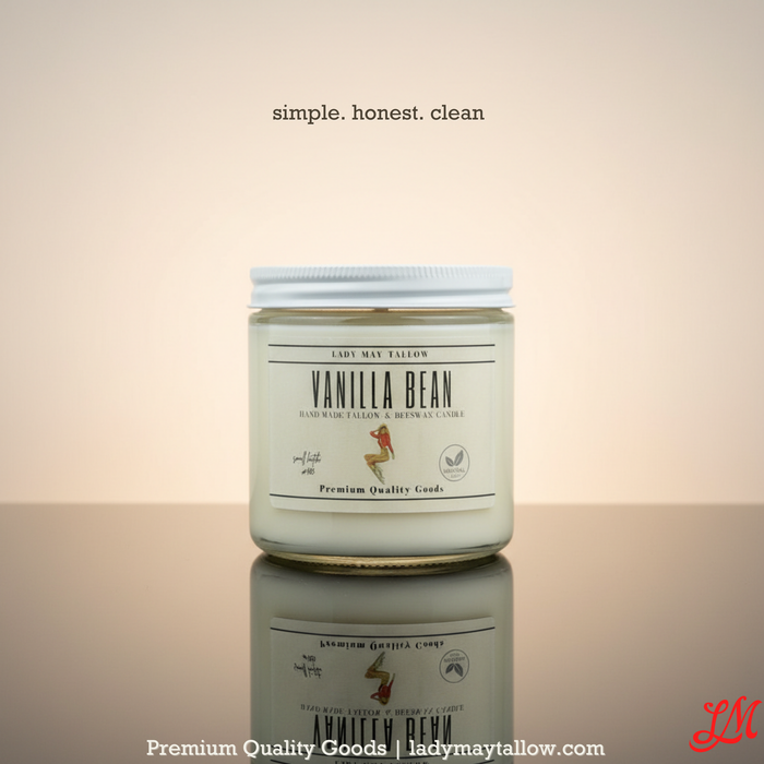Lady May Tallow "Classic" Tallow & Beeswax Candle 16oz | 7 Natural Scents | Non-Toxic Clean Burning