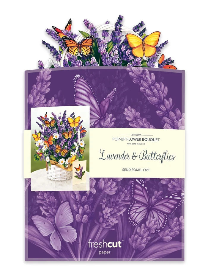 Lavender & Butterflies Flower Bouquet Pop-Up Card