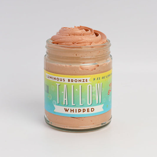 Luminous Bronze Whipped Tallow Moisturizer - Natural Bronzing Body Butter with Mica jar of whipped tallow moisturizer