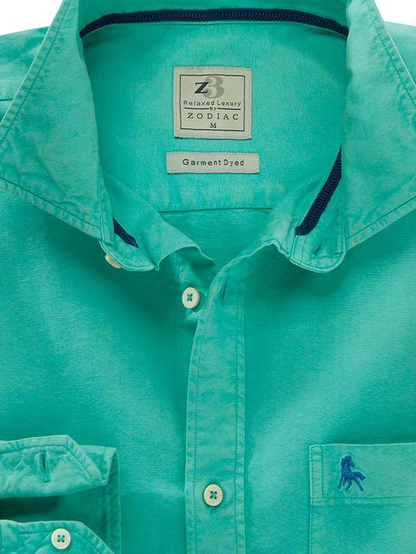 Marbella Oxford Garment Dyed Jade Full Sleeve Tailored Fit Casual Cotton Shirt