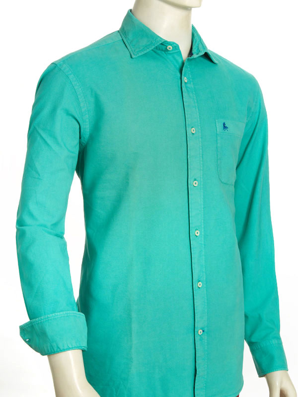 Marbella Oxford Garment Dyed Jade Full Sleeve Tailored Fit Casual Cotton Shirt