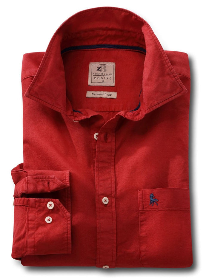 Marbella Oxford Garment Dyed Maroon Full Sleeve Tailored Fit Casual Cotton Shirt