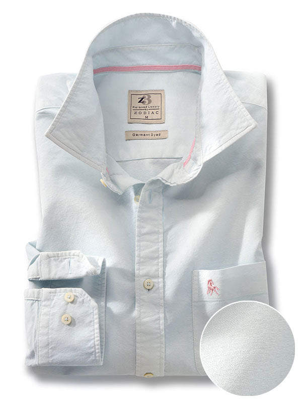 Marbella Oxford Garment Dyed Sky Full Sleeve Tailored Fit Casual Cotton Shirt