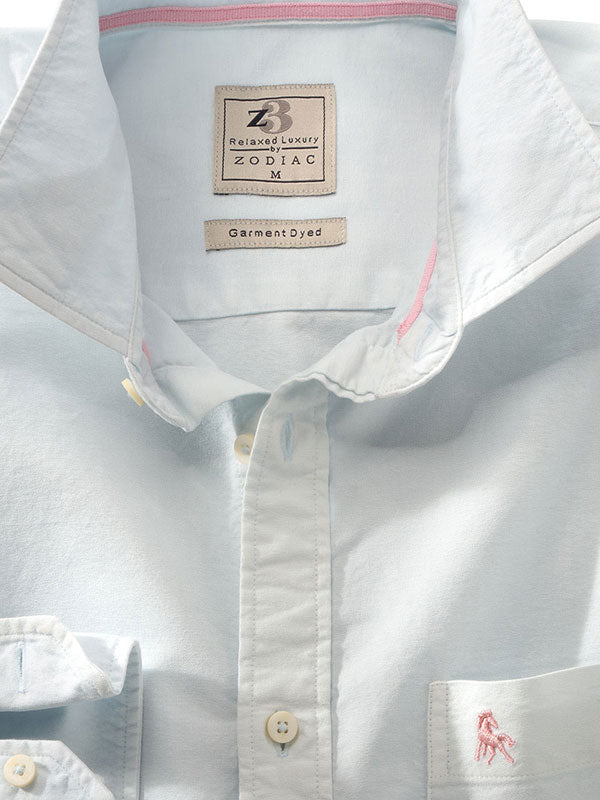 Marbella Oxford Garment Dyed Sky Full Sleeve Tailored Fit Casual Cotton Shirt