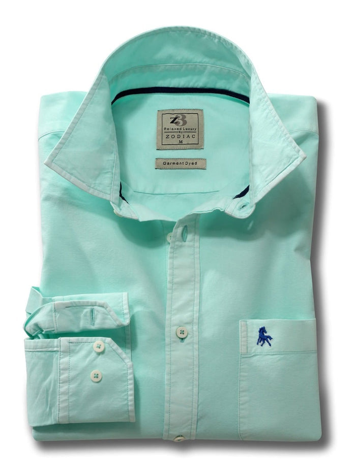 Marbella Oxford Garment Dyed Turquoise Full Sleeve Tailored Fit Casual Cotton Shirt
