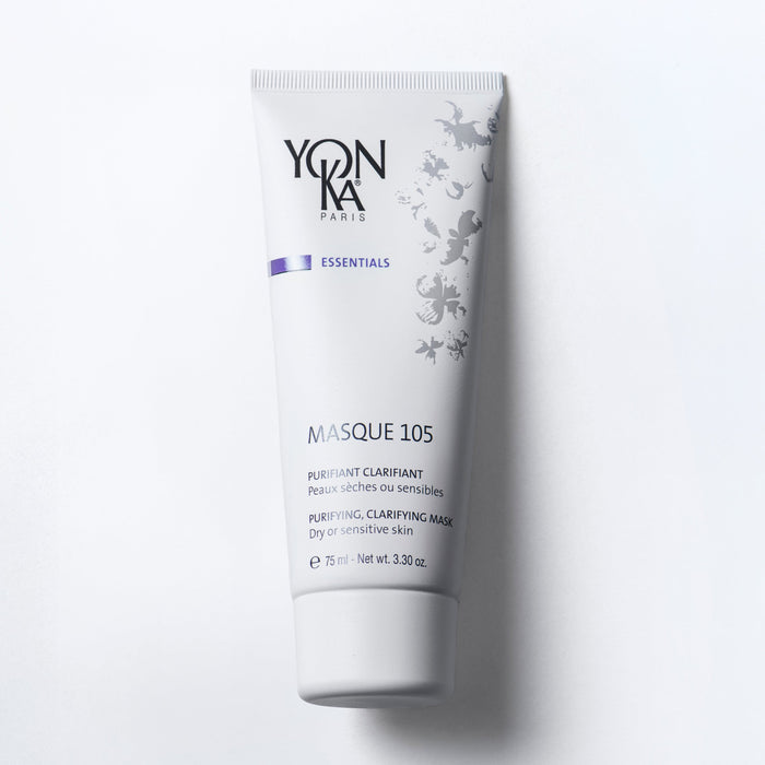 Masque 105 75 ml jar labeled Yon-Ka Paris triple clay mask with clay-based cream visible