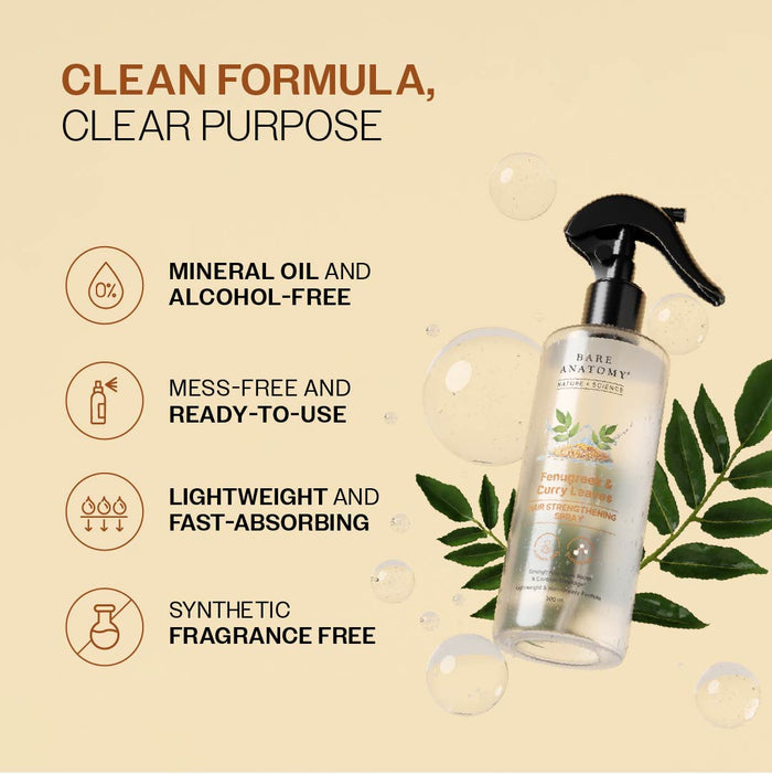 Methi Hair Strengthening Spray With Curry Leaves, Amla & Aloe Vera Extracts - 200 ml | Pack of 2