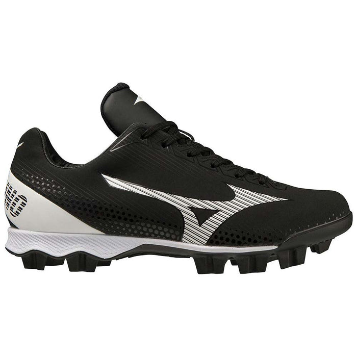 The Mizuno Finch Lightrevo TPU Women's Molded Fastpitch Softball Cleats (320665) offer stylish black and white design, inspired by Jennie Finch, perfect for women seeking comfort and performance on the field.