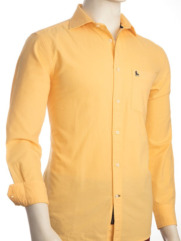 Murren Oxford Garment Dyed Yellow Solid Full Sleeve Tailored Fit Casual Cotton Shirt