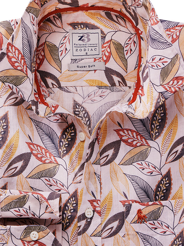 Mykonos Beige Printed Full Sleeve Tailored Fit Casual Cotton Shirt