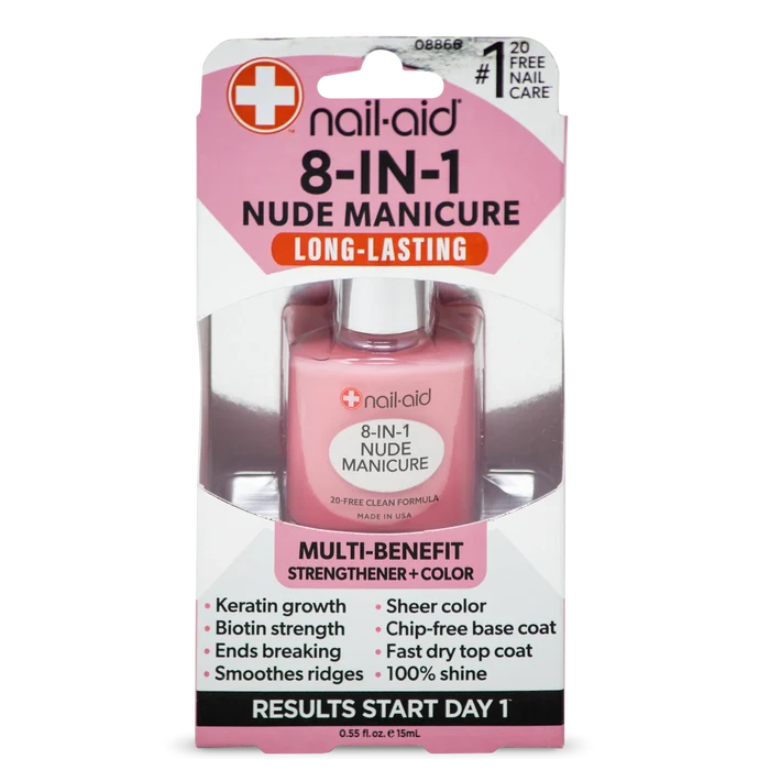 + NAIL AID total cure 8 in 1  Nude Manicure Long Lasting Multi Benefit Strengthener + Color معالج الاظافر من نيل ايد