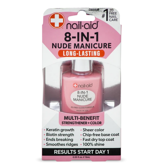 + NAIL AID total cure 8 in 1  Nude Manicure Long Lasting Multi Benefit Strengthener + Color معالج الاظافر من نيل ايد