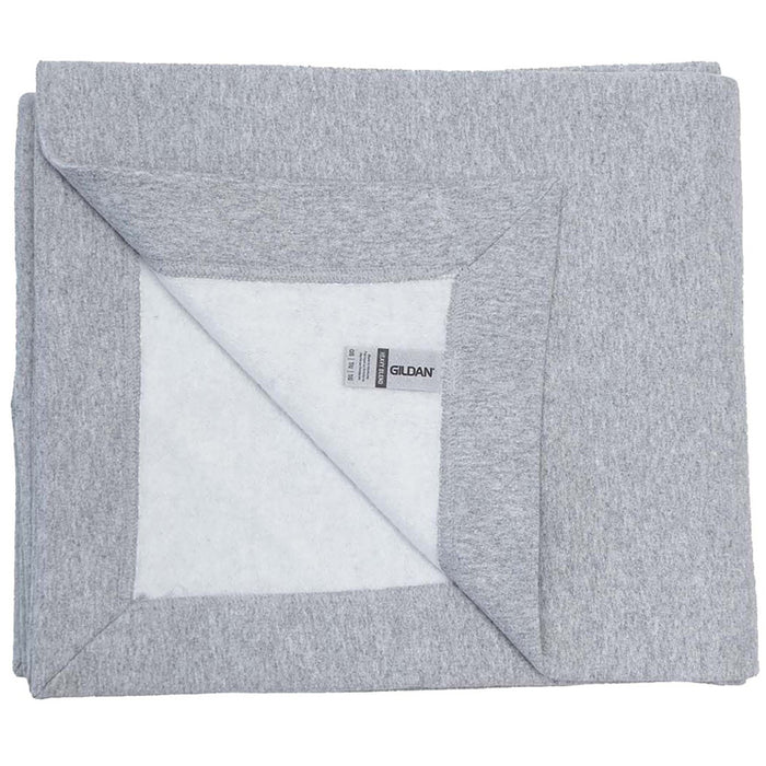 The DSG Apparel National Softball Association EST 1982 Fleece Stadium Blanket features a light gray sublimation design with a white underside—ideal for staying cozy at games.