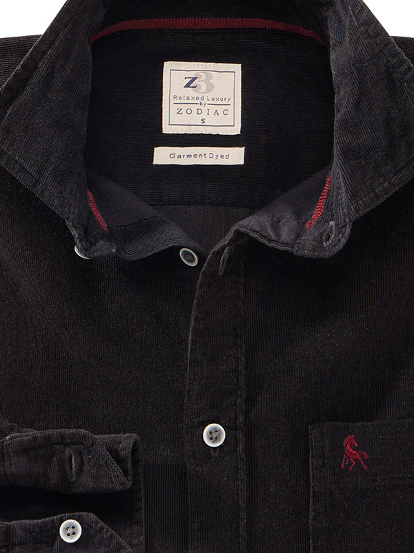 Navone Corduroy Garment Dyed Black Full Sleeve Tailored Fit Casual Cotton Shirt