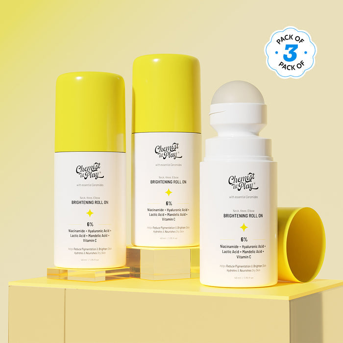 Neck, Knee & Elbow Brightening Roll On With Mandelic Acid & Niacinamide - 40 ml | Pack of 3
