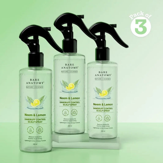 Neem & Lemon Dandruff Control Scalp Spray With Tea Tree and ACB Fruit Extracts - 200 ml | Pack of 3
