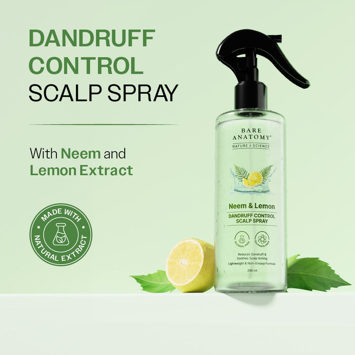 Neem & Lemon Dandruff Control Scalp Spray With Tea Tree and ACB Fruit Extracts - 200 ml | Pack of 3