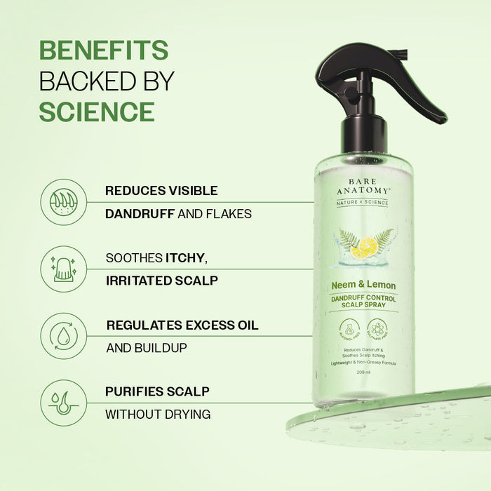 Neem & Lemon Dandruff Control Scalp Spray With Tea Tree and ACB Fruit Extracts - 200 ml | Pack of 3