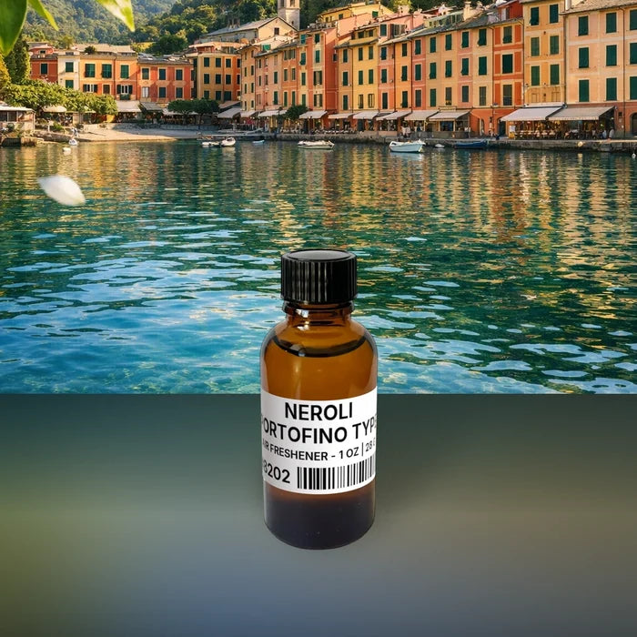Neroli Portofino Type Air Freshener - 1 oz | 28 g fragrance bottle image with atmospheric background for Air Freshener. Premium lifestyle product photo for fragrance listing.