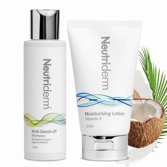 Neutriderm Anti-Dandruff Shampoo -Scalp Care & Neutriderm Moisturizing Lotion with Vitamin E for Dry Skin (120ml +125ml)