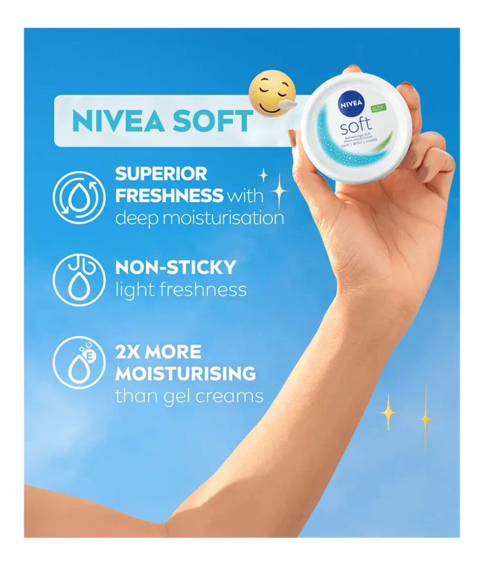 NIVEA Soft Moisturizing Creme Face, Body and Hands كريم الترطيب للوجه للجسم واليدين من نيفيا
