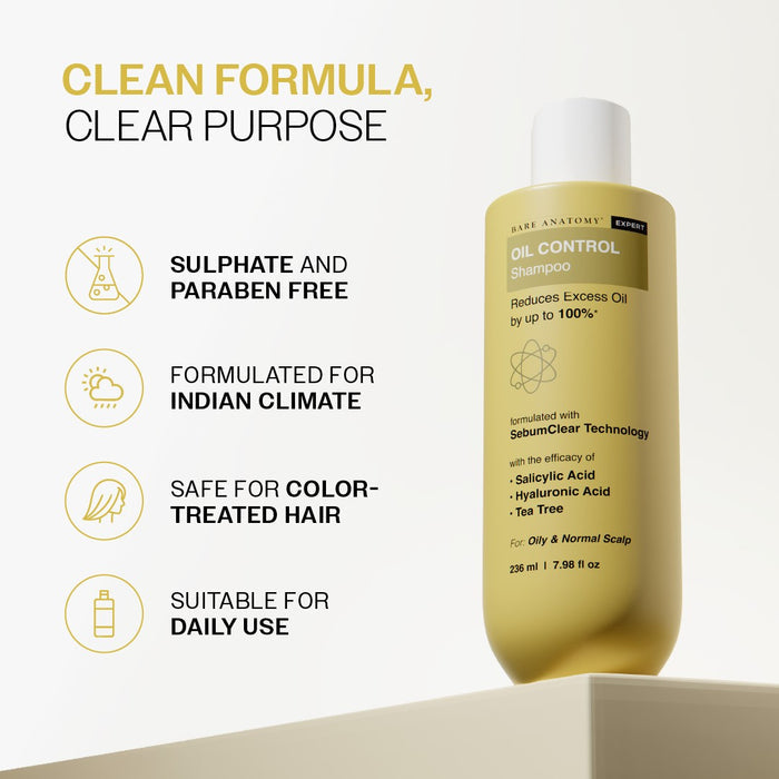Oil Control Shampoo With Salicylic Acid, Hyaluronic Acid & Tea Tree - 236 ml | Pack of 3