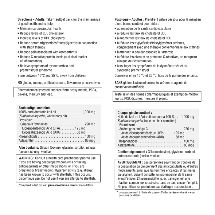 31000573 Jamieson Omega Complete Pure Krill Oil Ultra Strength 1,000 mg, 30 ct 7846_NFP