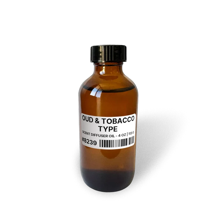 Oud & Tobacco Type Scent Diffuser Oil - 4 oz | 113 g bottle image showing Scent Diffuser Oil in 4 oz size. Fragrance product bottle photo for Oud & Tobacco Type Scent Diffuser Oil - 4 oz | 113 g.