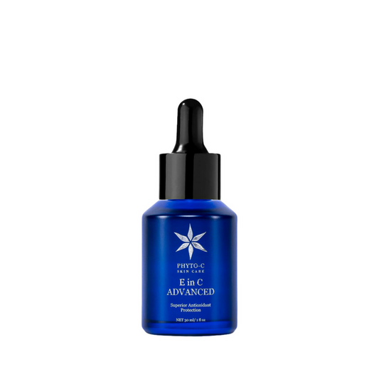 Phyto-C E in C Advanced serum bottle with blue glass and dropper, superior antioxidant protection