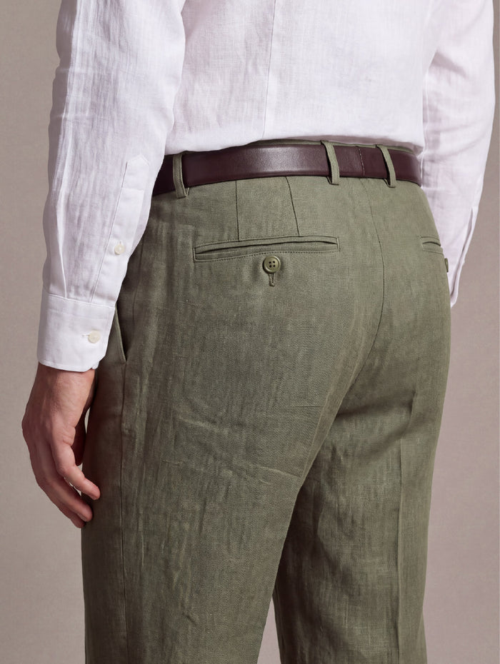 Positano Olive Tailored Fit Pure Linen Trouser