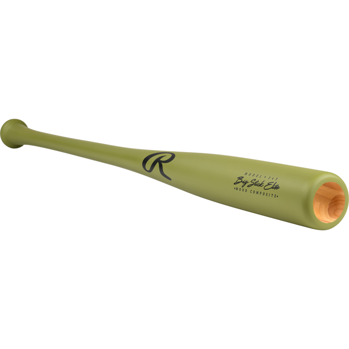 A Rawlings Big Stick Elite -3 Wood Composite Baseball Bat (RBSC243) with a green maple bamboo barrel, black R logo, and "Rawlings Big Stick Elite Wood Composite" text, displayed on a white background.