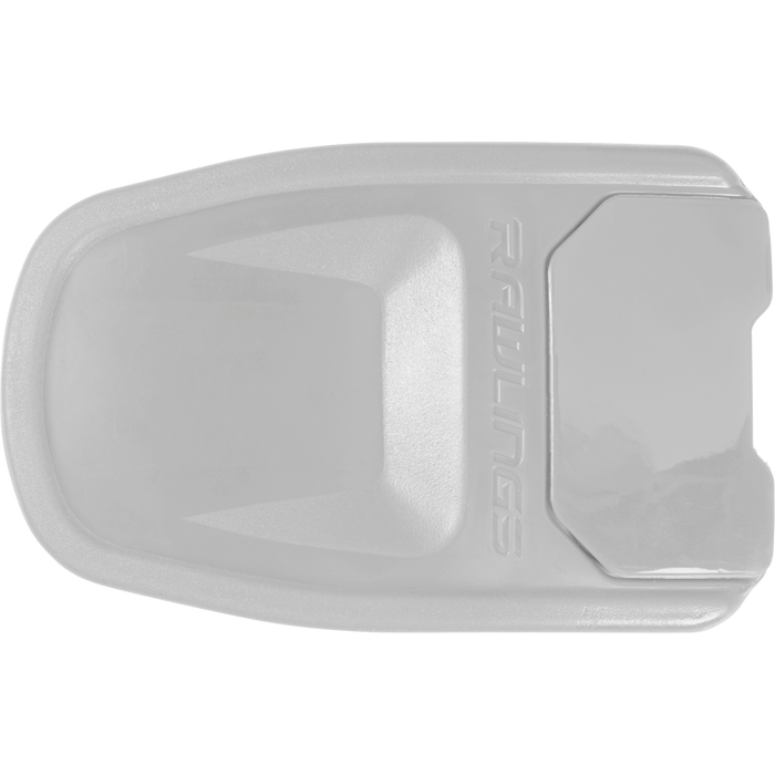 Gray Rawlings sliding pad features a contoured shape and embossed logo for leg protection during slides—pairs perfectly with other gear like the Rawlings R16 Reverse Batting Helmet Extension (Jaw Guard), REVEXT.