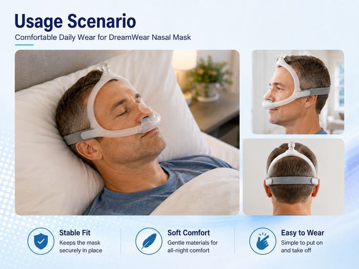Replacement CPAP Headgear Compatible with DreamWear Nasal Mask – Adjustable M/L Strap