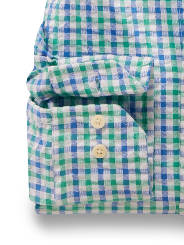 Ronaldo Seersucker Sea Green Check Full Sleeve Tailored Fit Casual Cotton Shirt