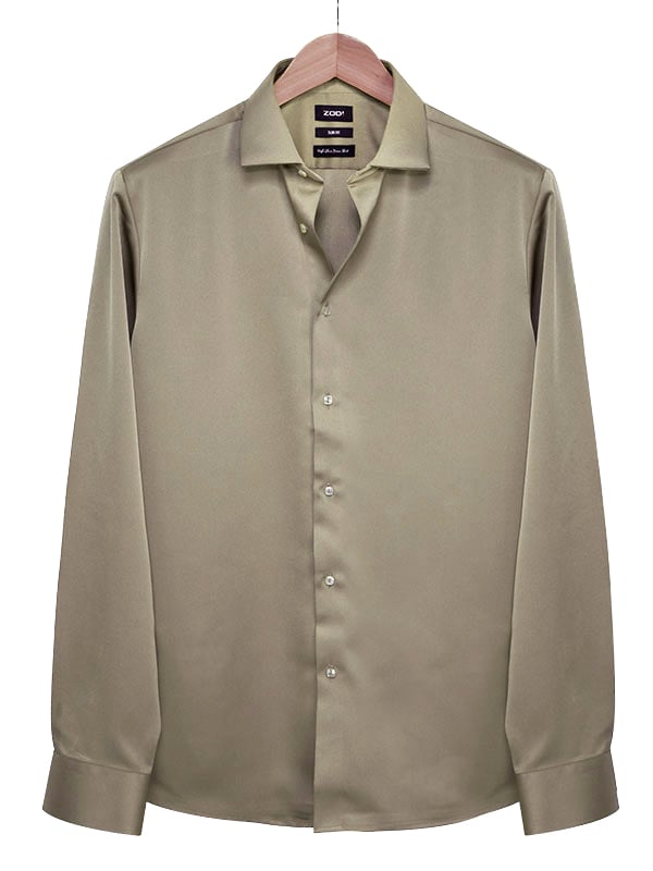 Russell Beige Satin Full Sleeve Single Cuff Slim Fit Party Wear Poly Satin Shirt