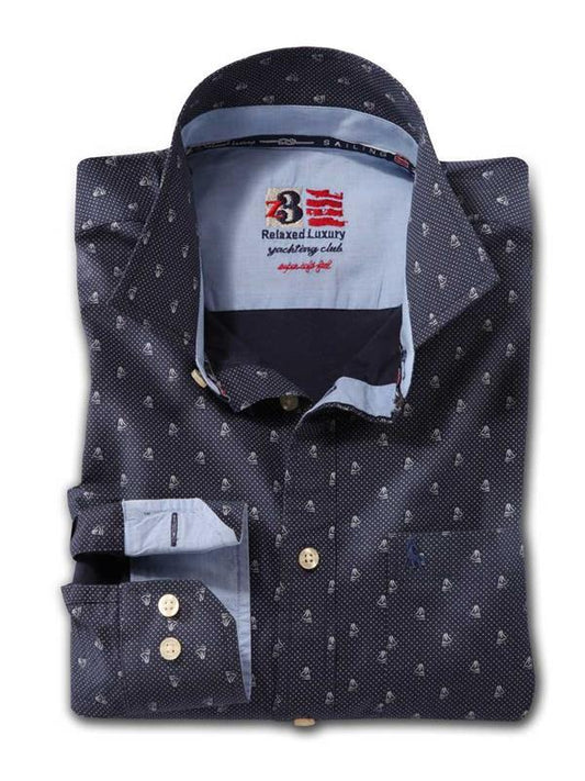 Sail Navy Printed    Cotton Shirt