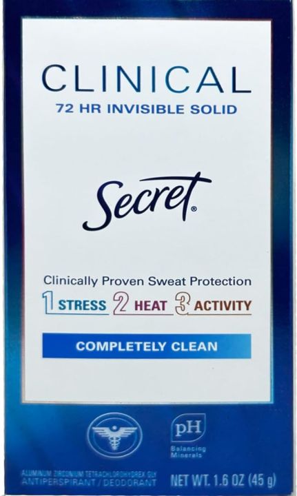 SECRET Clinical Strength Invisible Solid Antiperspirant & Deodorant – Completely Clean مضاد التعرق من سيكرت