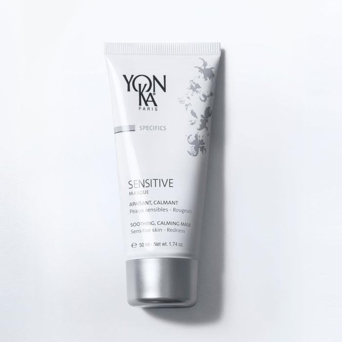 Yon-Ka Paris Sensitive Masque jar with label showing arnica and blue chamomile botanicals