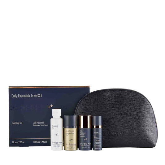 skinbetter Daily Essentials Travel Set with cleanser, serum, moisturizer, and black travel case