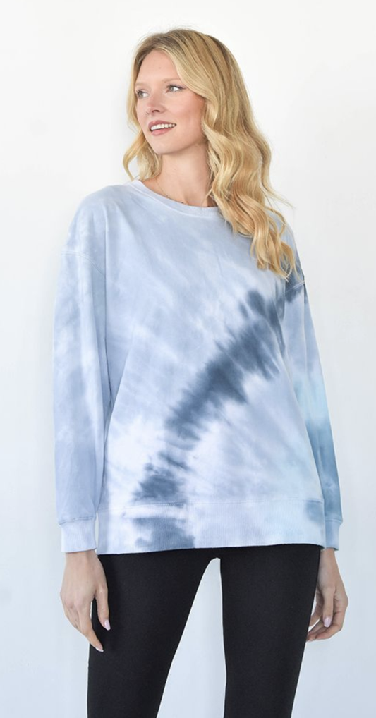 Sky Blue and Navy Crewneck Top