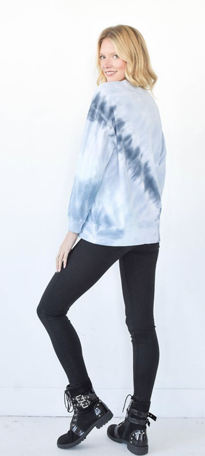 Sky Blue and Navy Crewneck Top