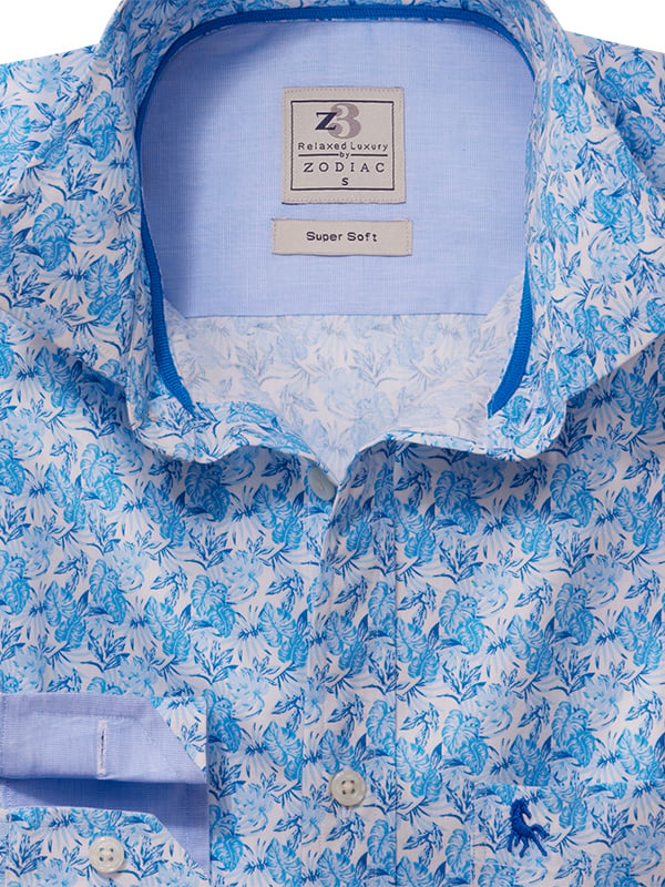 Soler Blue Printed Full Sleeve Tailored Fit Casual Cotton Shirt