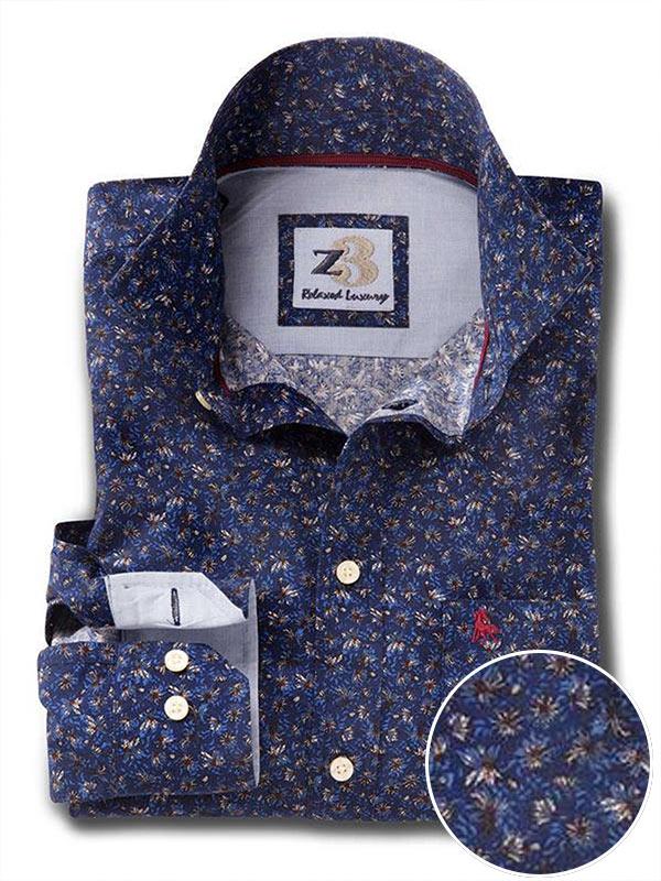 Steven Navy Printed Full sleeve single cuff   Cotton Shirt