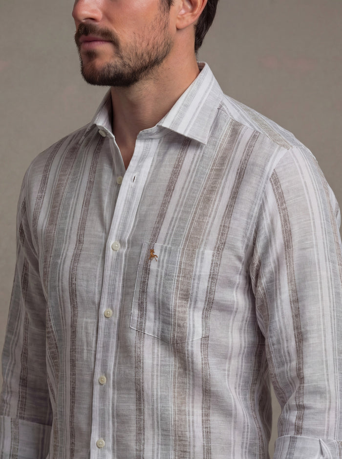 Tenerife Crepe Grey Striped Full Sleeve Tailored Fit Casual Cotton Shirt